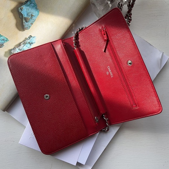 Chanel Red Caviar Leather CC Timeless Wallet On Chain - Picture 6 of 6